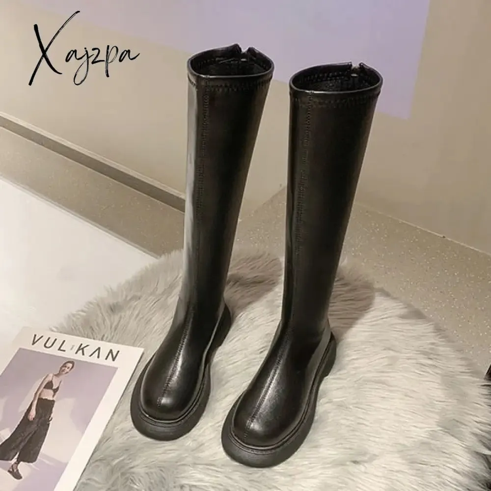 Xajzpa - Boots Flat Platform Boots-women Women's Rubber Shoes Rain Sexy Thigh High Heels High Sexy Luxury Designer Round Toe Booties