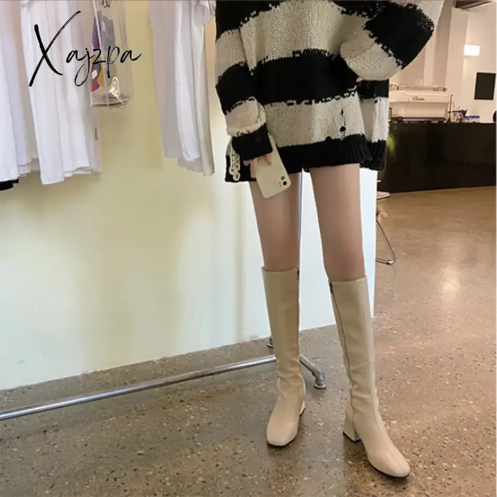 Xajzpa - Boots Flat Platform Boots-women Women's Rubber Shoes Rain Sexy Thigh High Heels High Sexy Luxury Designer Round Toe Booties